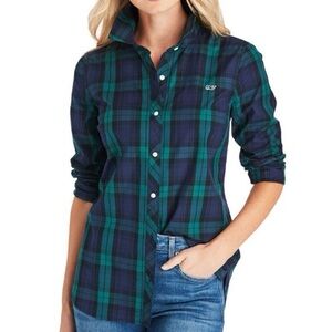 Vineyard Vines Women’s Plaid Button Down Shirt Sz 0 Relaxed Fit Preppy Whale Top